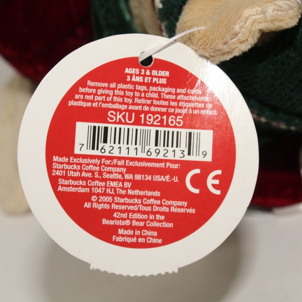 Vintage Starbucks Bearista Bear 2005 Cream Stuffed Animal Mittens Winter Toy NWT - Picture 5 of 7